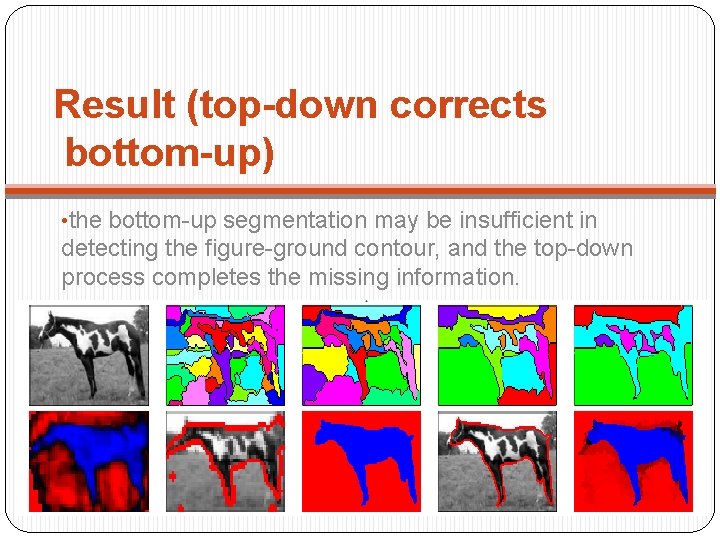 Result (top-down corrects bottom-up) • the bottom-up segmentation may be insufficient in detecting the