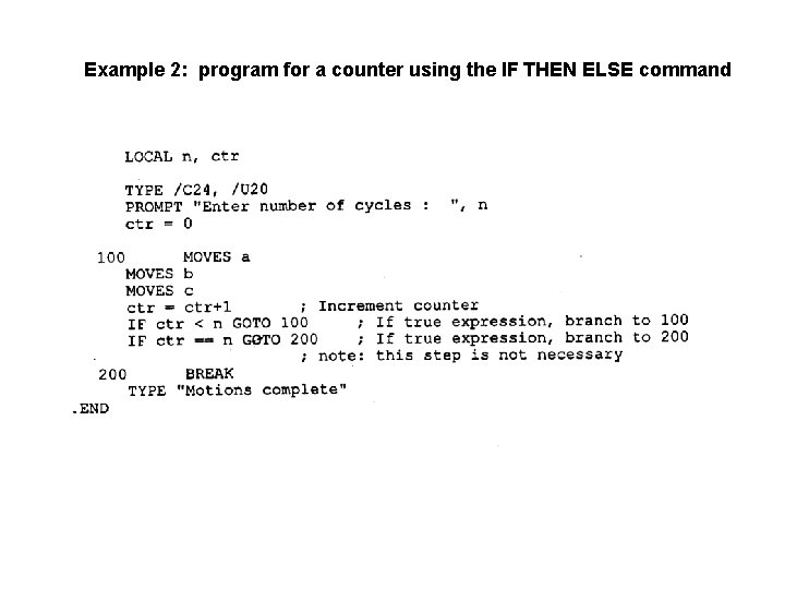 Example 2: program for a counter using the IF THEN ELSE command 