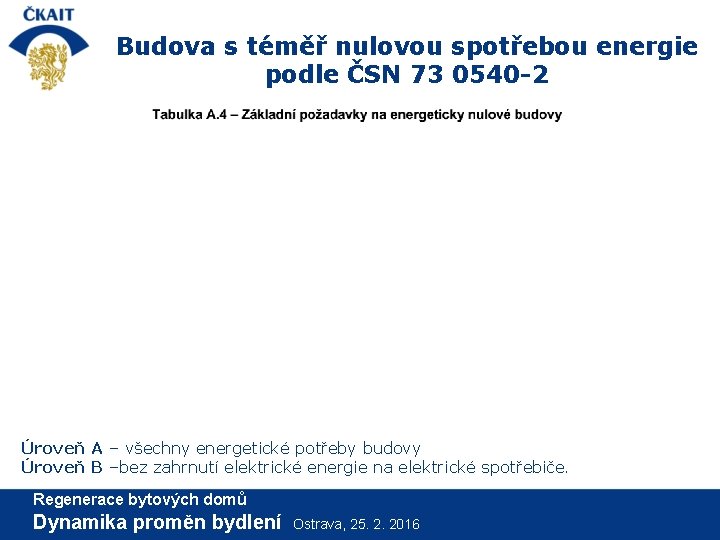 Budova s téměř nulovou spotřebou energie podle ČSN 73 0540 -2 Úroveň A –