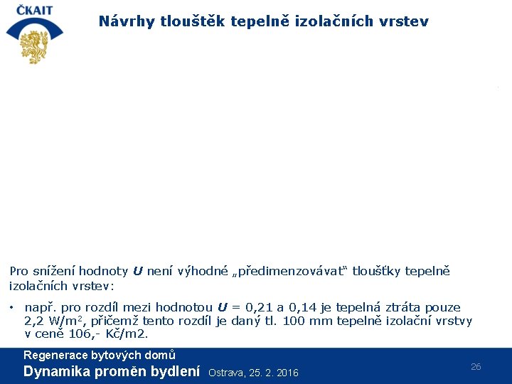 Návrhy tlouštěk tepelně izolačních vrstev Q = U. S. Δt ΔQ = (0, 21