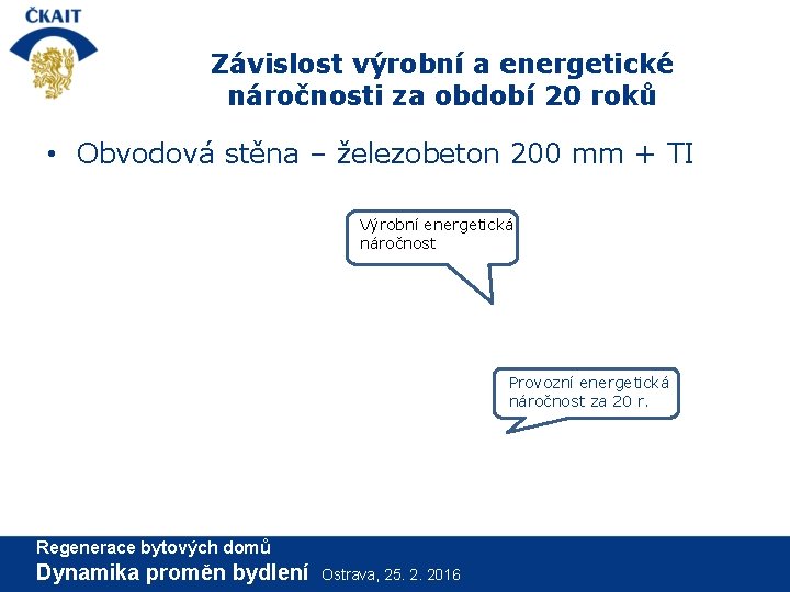 Závislost výrobní a energetické náročnosti za období 20 roků • Obvodová stěna – železobeton
