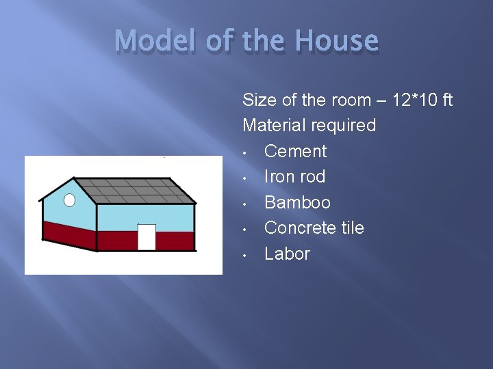 Model of the House Size of the room – 12*10 ft Material required •