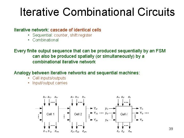 Iterative Combinational Circuits Iterative network: cascade of identical cells • Sequential: counter, shift register