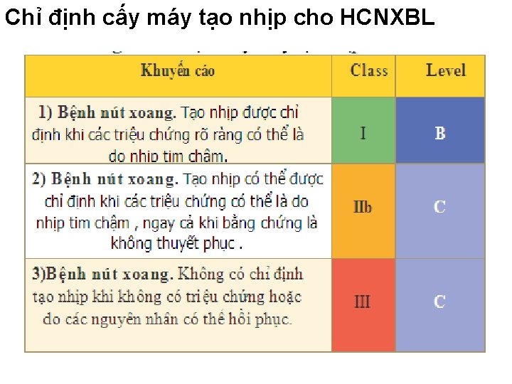 Chỉ định cấy máy tạo nhịp cho HCNXBL 