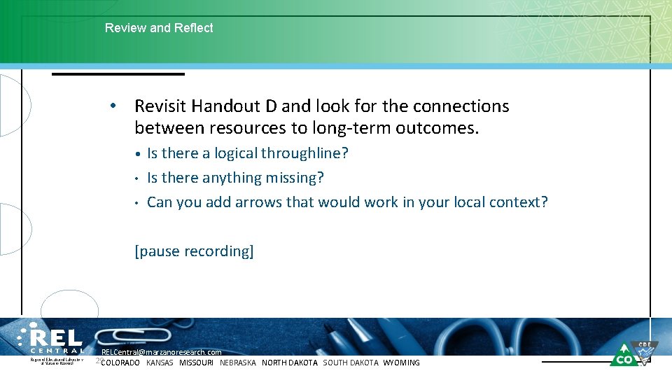 Review and Reflect • Revisit Handout D and look for the connections between resources