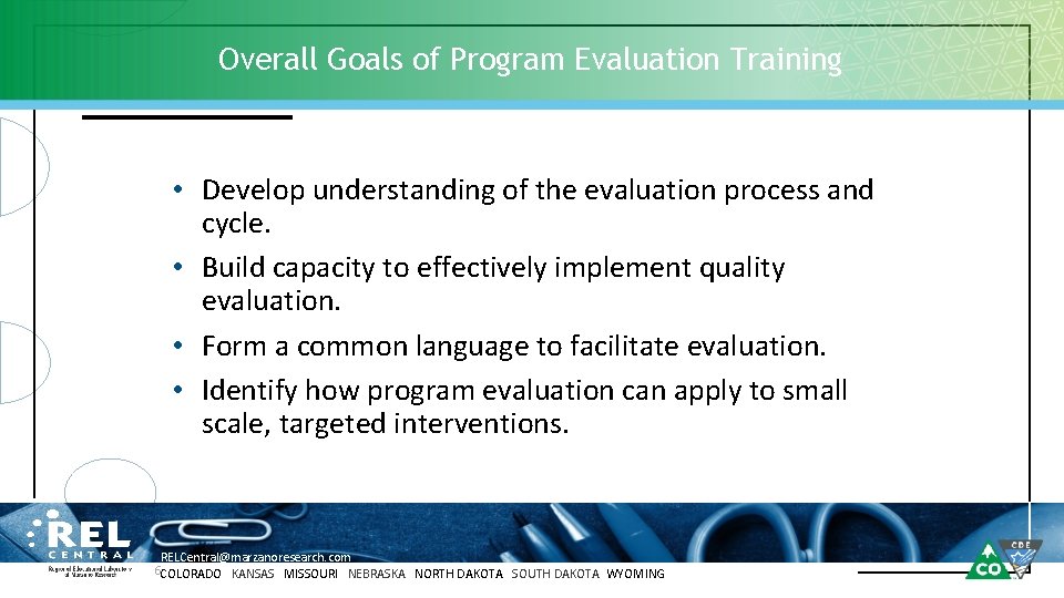 Overall Goals of Program Evaluation Training • Develop understanding of the evaluation process and