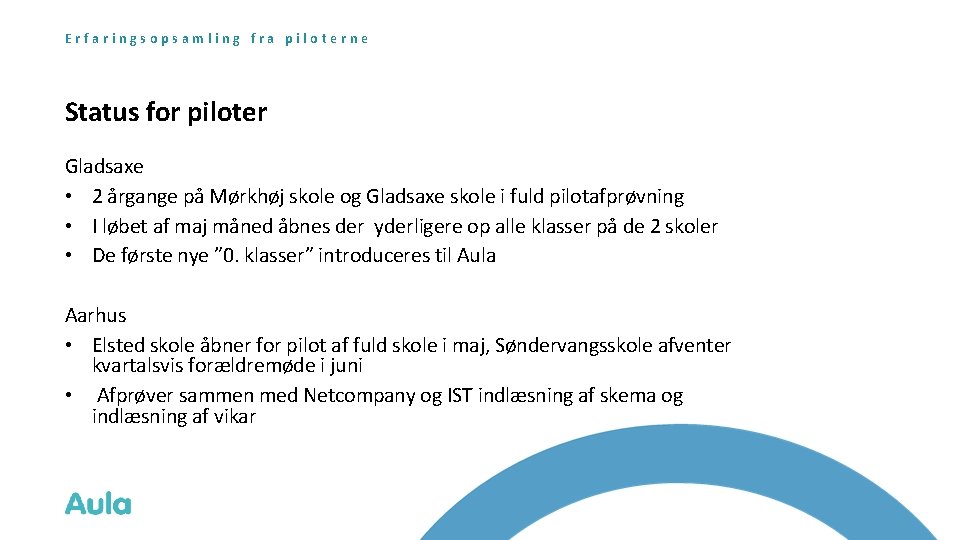 Erfaringsopsamling fra piloterne Status for piloter Gladsaxe • 2 årgange på Mørkhøj skole og