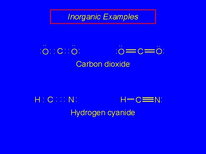 Inorganic Examples. . . : O: : C : : O C Carbon dioxide