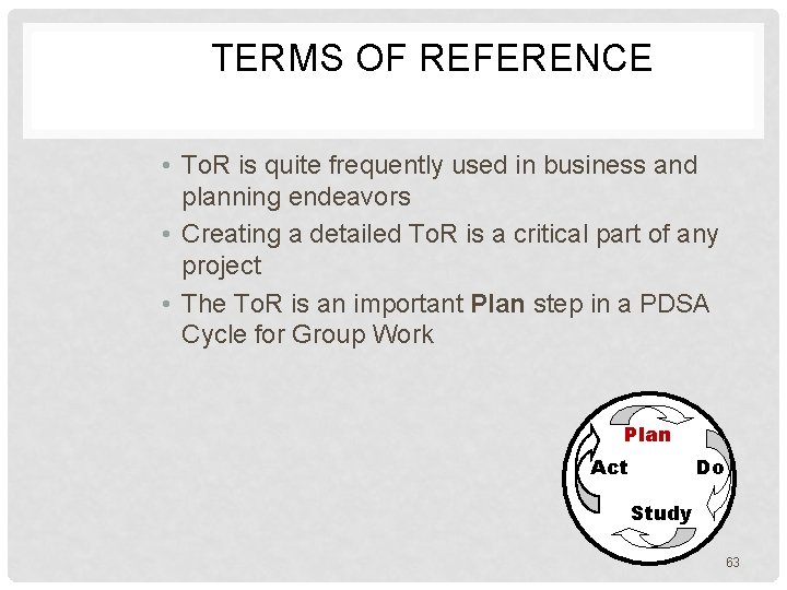 TERMS OF REFERENCE • To. R is quite frequently used in business and planning