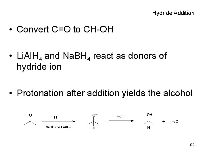 Hydride Addition • Convert C=O to CH-OH • Li. Al. H 4 and Na.