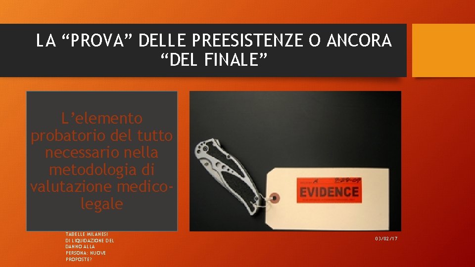 LA “PROVA” DELLE PREESISTENZE O ANCORA “DEL FINALE” L’elemento probatorio del tutto necessario nella