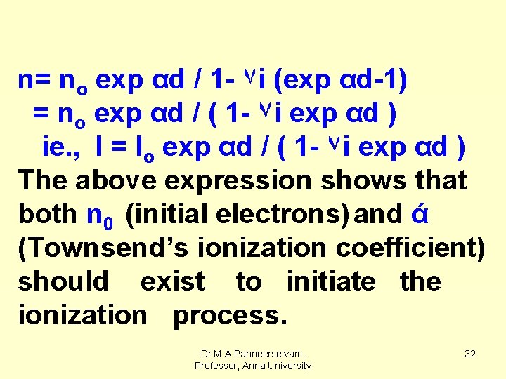 n= no exp αd / 1 - ۷ i (exp αd-1) = no exp