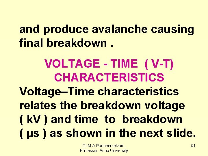 and produce avalanche causing final breakdown. VOLTAGE - TIME ( V-T) CHARACTERISTICS Voltage–Time characteristics