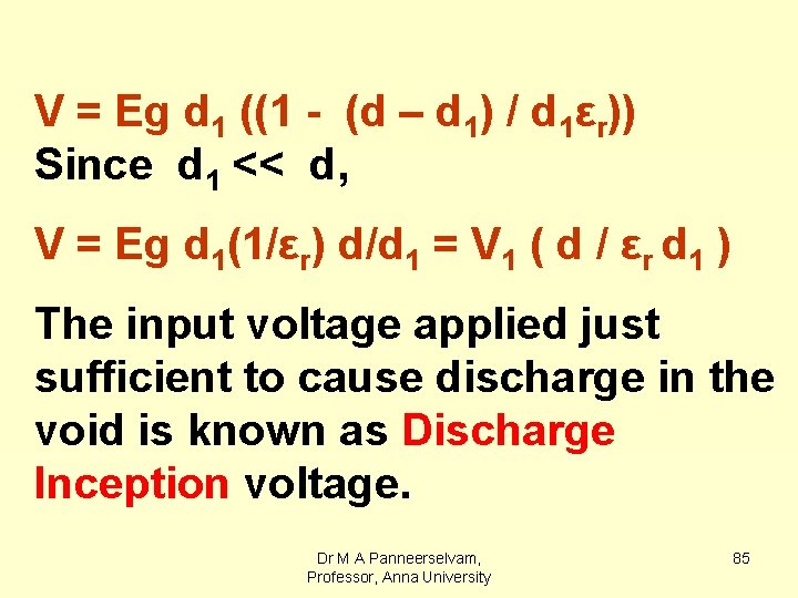 V = Eg d 1 ((1 - (d – d 1) / d 1εr))