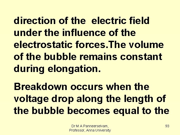direction of the electric field under the influence of the electrostatic forces. The volume