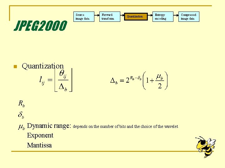 JPEG 2000 n Source image data Forward transform Quantization Entropy encoding Quantization Dynamic range: