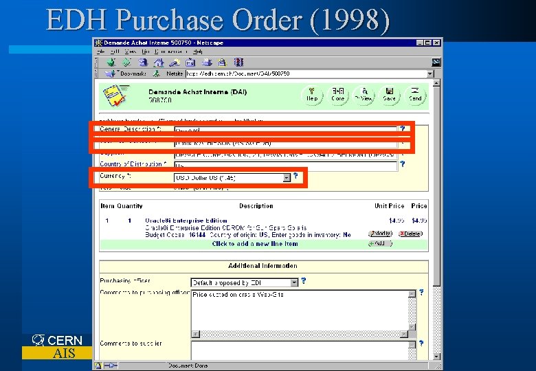 EDH Purchase Order (1998) CERN AIS 