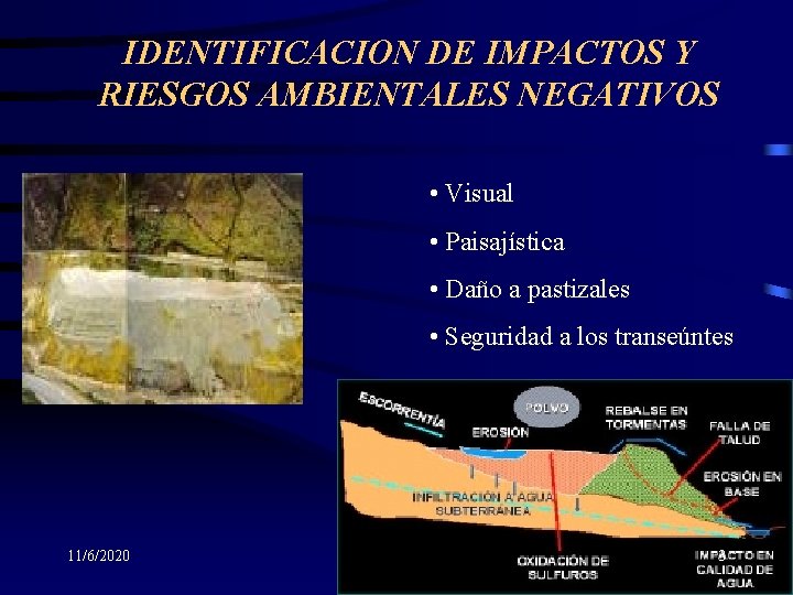 IDENTIFICACION DE IMPACTOS Y RIESGOS AMBIENTALES NEGATIVOS • Visual • Paisajística • Daño a