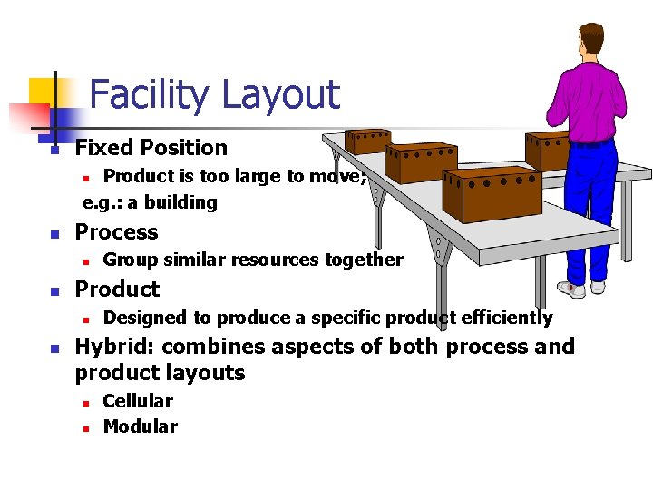 Facility Layout n Fixed Position Product is too large to move; e. g. :