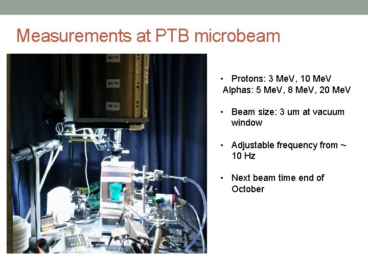 Measurements at PTB microbeam • Protons: 3 Me. V, 10 Me. V Alphas: 5