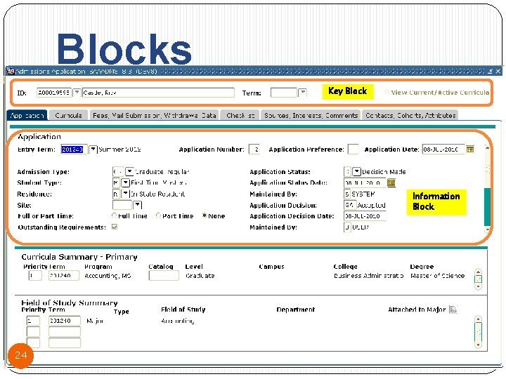 Blocks Key Block Information Block 24 