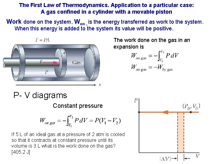 The First Law of Thermodynamics. Application to a particular case: A gas confined in