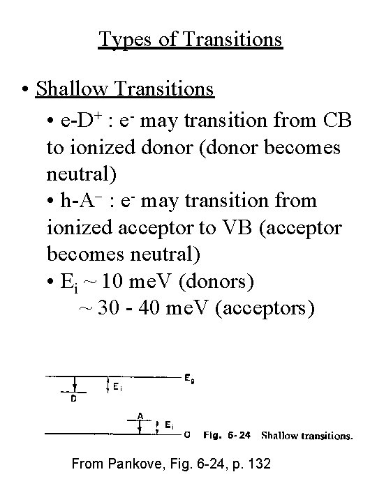 Types of Transitions • Shallow Transitions • e-D+ : e- may transition from CB