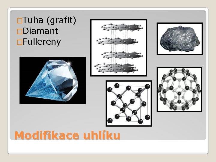 �Tuha (grafit) �Diamant �Fullereny Modifikace uhlíku 