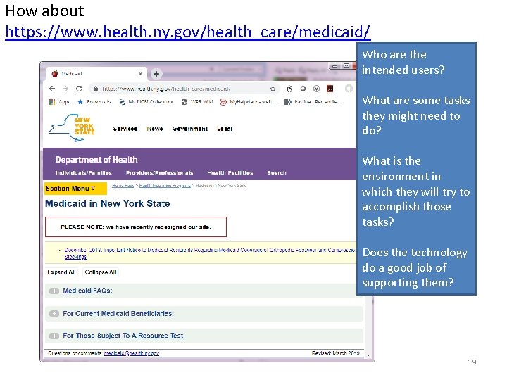 How about https: //www. health. ny. gov/health_care/medicaid/ Who are the intended users? What are