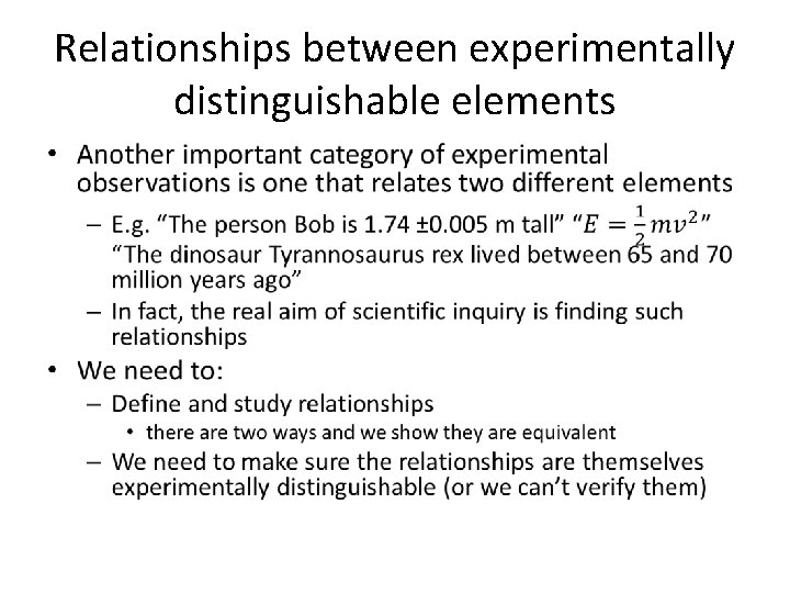 Relationships between experimentally distinguishable elements • 