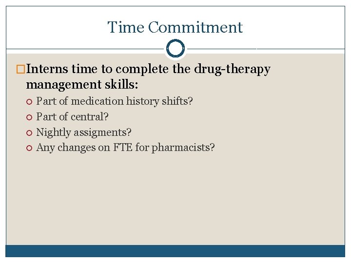Time Commitment �Interns time to complete the drug-therapy management skills: Part of medication history