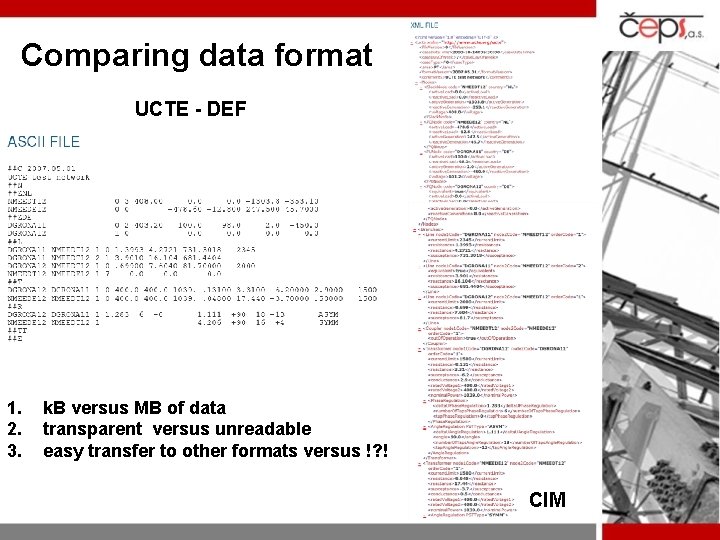 Comparing data format UCTE - DEF 1. 2. 3. k. B versus MB of