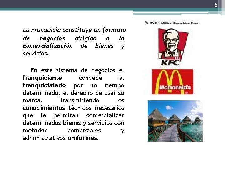 6 La Franquicia constituye un formato de negocios dirigido a la comercialización de bienes