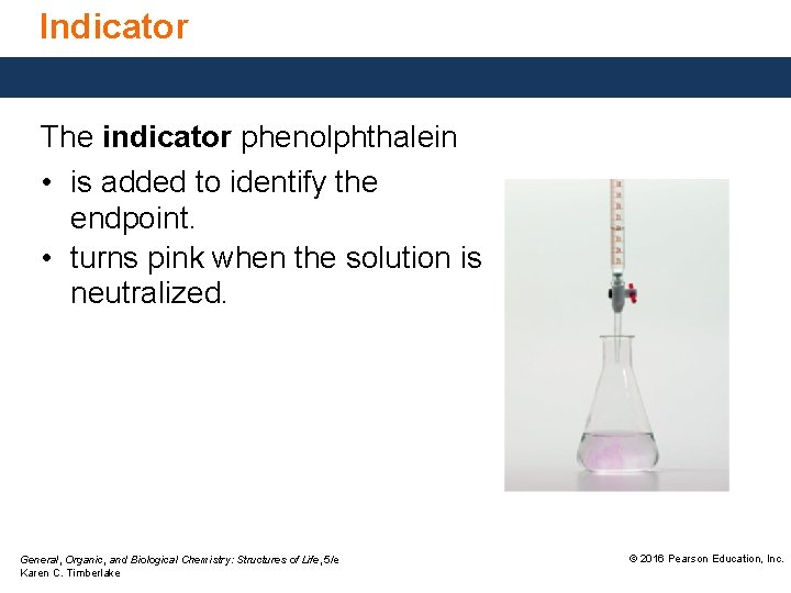 Indicator The indicator phenolphthalein • is added to identify the endpoint. • turns pink