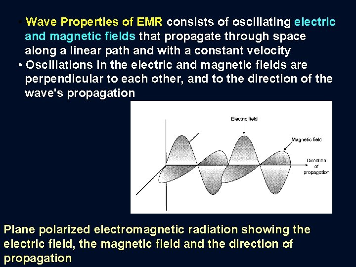  • Wave Properties of EMR consists of oscillating electric and magnetic fields that