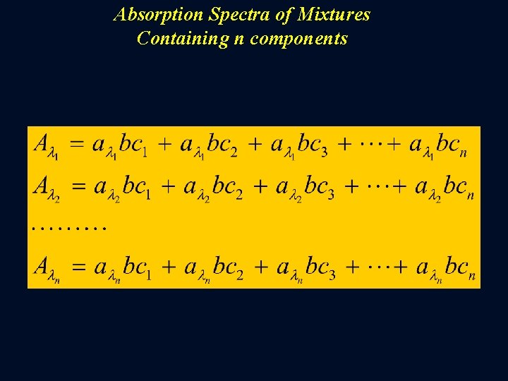 Absorption Spectra of Mixtures Containing n components 