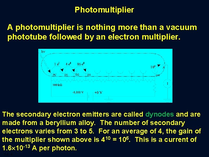 Photomultiplier A photomultiplier is nothing more than a vacuum phototube followed by an electron
