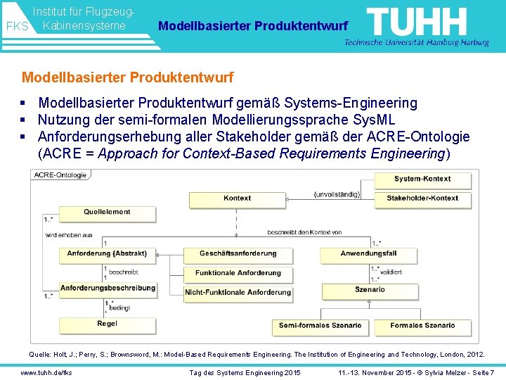 Institut für Flugzeug. FKS Kabinensysteme Modellbasierter Produktentwurf § Modellbasierter Produktentwurf gemäß Systems-Engineering § Nutzung