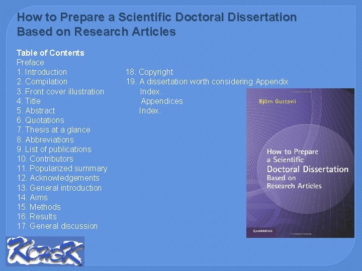 How to Prepare a Scientific Doctoral Dissertation Based on Research Articles Table of Contents