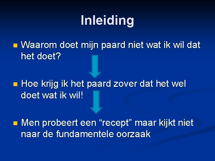 Inleiding n Waarom doet mijn paard niet wat ik wil dat het doet? n