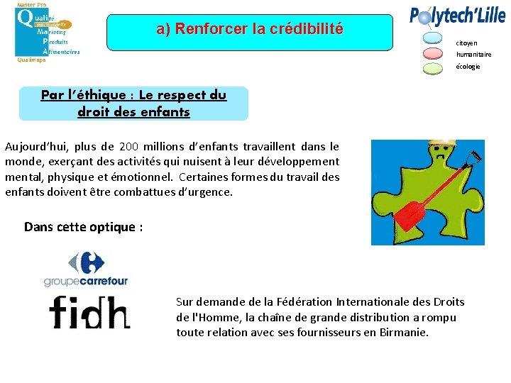 a) Renforcer la crédibilité citoyen humanitaire écologie Par l’éthique : Le respect du droit