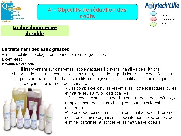 4 – Objectifs de réduction des coûts citoyen humanitaire écologie Le développement durable Le