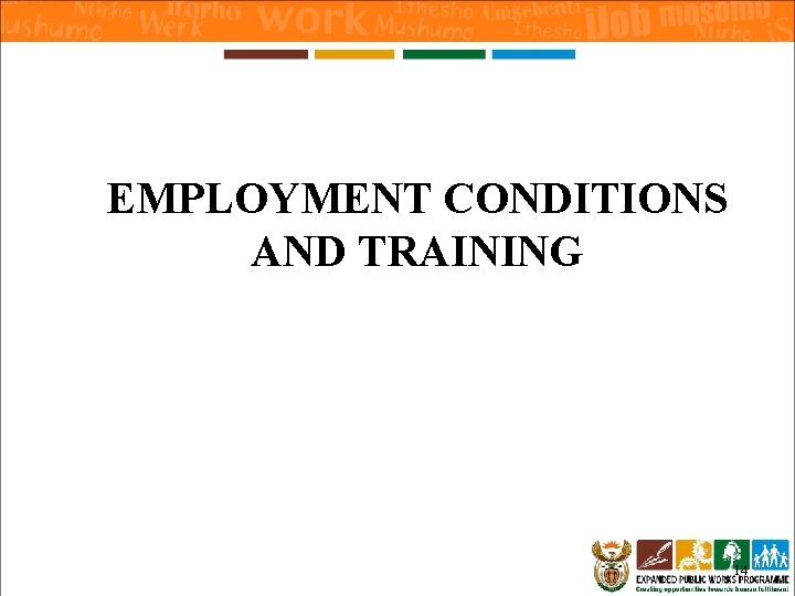 EMPLOYMENT CONDITIONS AND TRAINING 14 