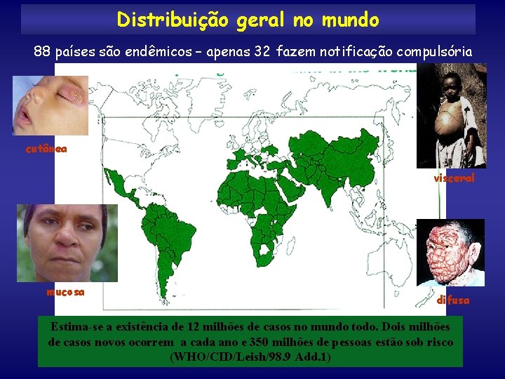 Distribuição geral no mundo 88 países são endêmicos – apenas 32 fazem notificação compulsória