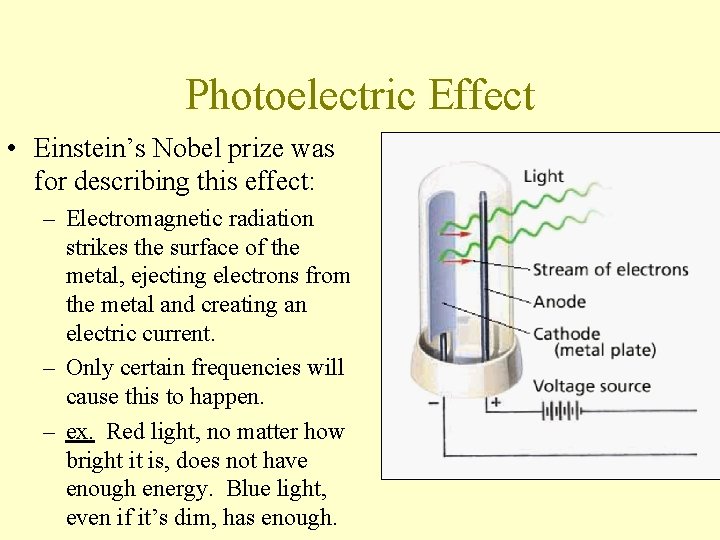 Photoelectric Effect • Einstein’s Nobel prize was for describing this effect: – Electromagnetic radiation