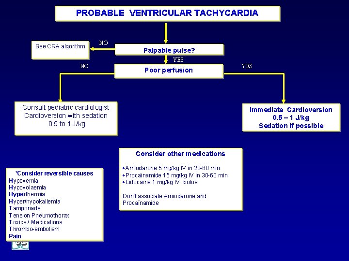 PROBABLE VENTRICULAR TACHYCARDIA See CRA algorithm NO Palpable pulse? YES NO Poor perfusion Consult