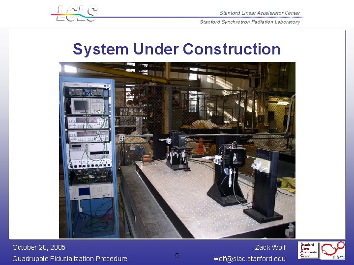 System Under Construction October 20, 2005 Quadrupole Fiducialization Procedure Zack Wolf 5 wolf@slac. stanford.