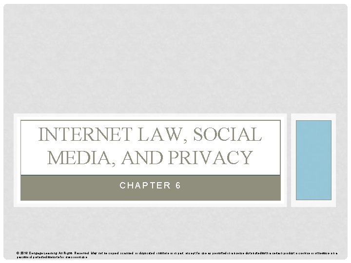 INTERNET LAW, SOCIAL MEDIA, AND PRIVACY CHAPTER 6 © 2016 Cengage Learning. All Rights