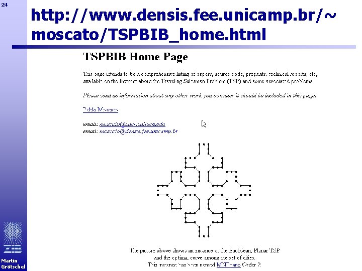 24 Martin Grötschel http: //www. densis. fee. unicamp. br/~ moscato/TSPBIB_home. html 