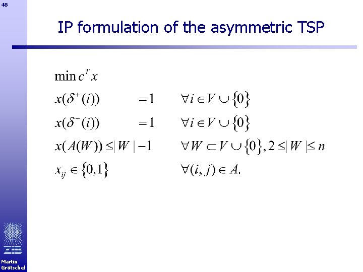 48 IP formulation of the asymmetric TSP Martin Grötschel 